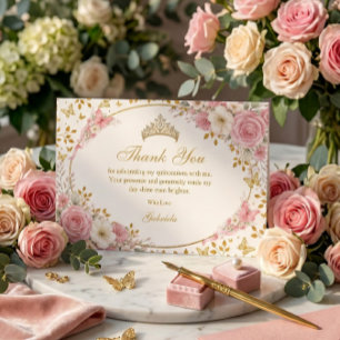 Cartão De Agradecimento Blush Rosa Quinceañera Borboleta Dourada