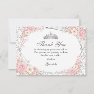 Cartão De Agradecimento Blush Rosa Quinceañera Borboleta Prata