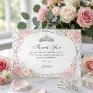 Cartão De Agradecimento Blush Rosa Quinceañera Borboleta Prata