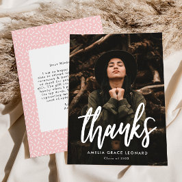 Cartão De Agradecimento Blush Rosa Roteiro Moderno Foto Graduação