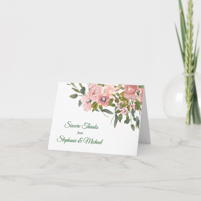 Cartão De Agradecimento Blush Rose Floral Wedding Thank You Card (Frente)