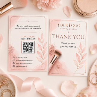 Cartão De Agradecimento Blush Rose Gold QR Salão Obrigado