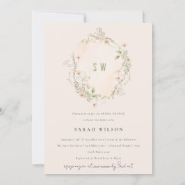 Cartão De Agradecimento Blush Wildflower Flora Wreath Chá de panela Invite