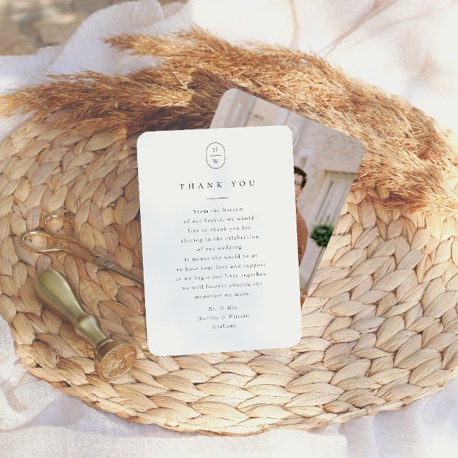 Cartão De Agradecimento Boas Iniciais do Elegante Casamento de Fotos em Pr (Card Front & Back Mock-up)