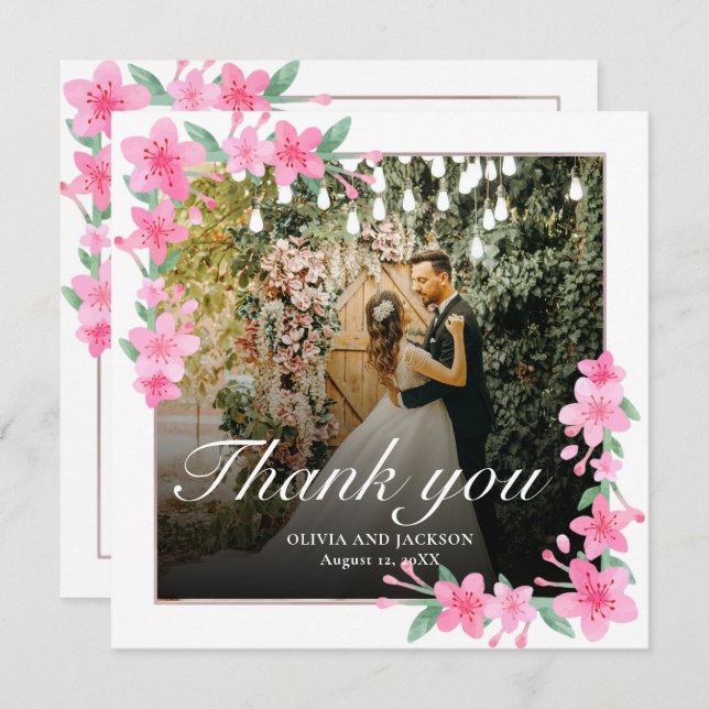 Cartão De Agradecimento Boas-vindas ao casamento do Frame de Ouro Floral R (Frente/Verso)