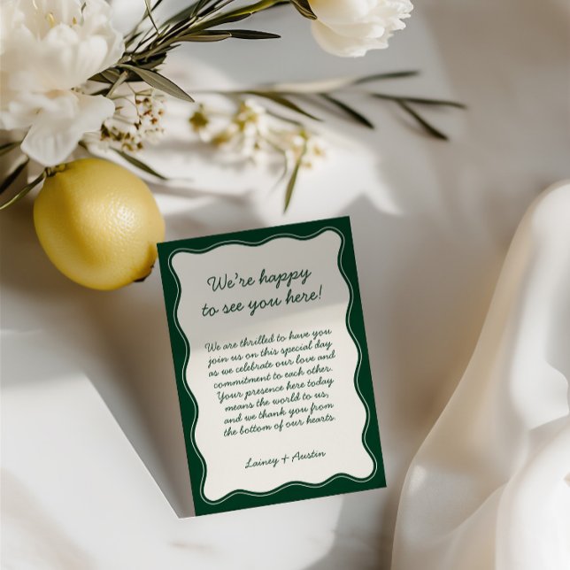 Cartão De Agradecimento Boas-vindas ao Casamento Verde de Emerald Retro Mi (Minimalist Retro Blue Wedding Welcome Thank You Card)