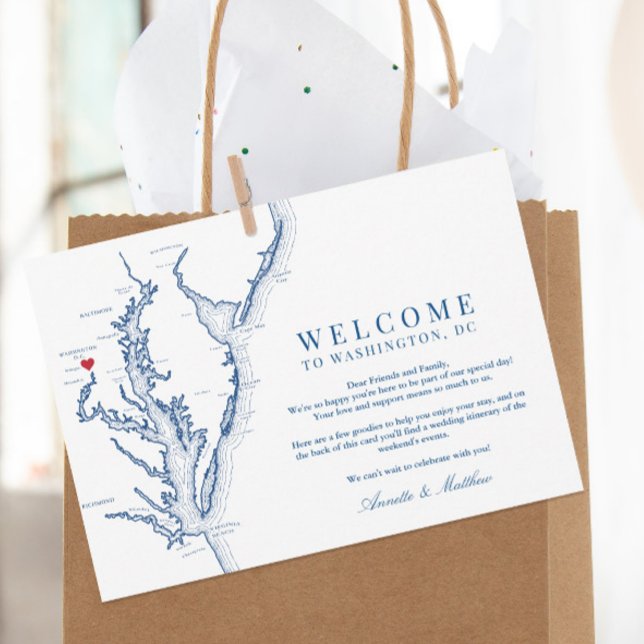 Cartão De Agradecimento Boas-vindas e Itinerários do Casamento Washington  (This Washington DC wedding welcome letter has your wedding weekend itinerary on the back)