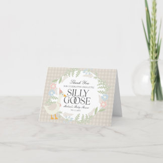 Cartão De Agradecimento Bobo Beige Goose Floral Gingham Chá de fraldas