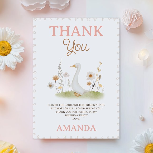 Cartão De Agradecimento Bobo Rustic Beige Floral One Goose primeiro aniver (Girls One Silly Goose Birthday Thank You Card, Cute One Silly Goose Themed Birthday Thank You Card)