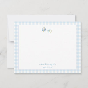 Cartão De Agradecimento Bocado Azul Bonito com Gingham Border Baby boy