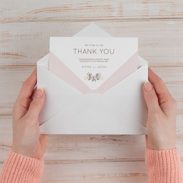 Cartão De Agradecimento Boda flores silvestres romántico rosa (Criador carregado)