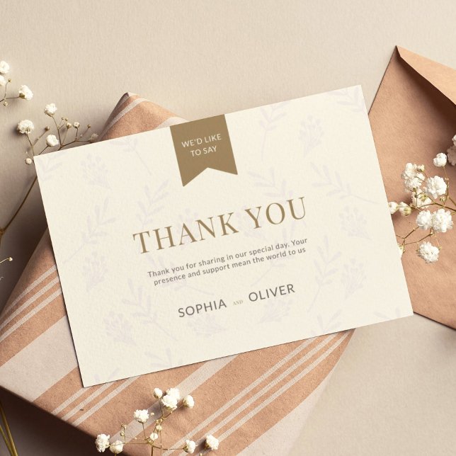 Cartão De Agradecimento Boda romántico dorado ramas de olivo (Criador carregado)