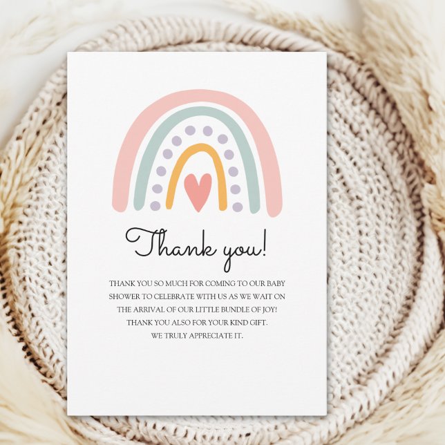 Cartão De Agradecimento Bohemian Pastel Rainbow Baby Shower for a Girl (Criador carregado)