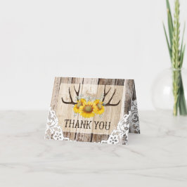Cartão De Agradecimento Boho Antlers Rustic Wood Sunflowers Lace Thank You
