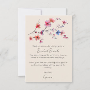 Cartão De Agradecimento Boho Aquarela Flor Selvagem Café da Noiva Bege