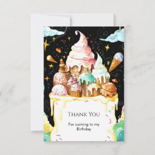 Cartão De Agradecimento Boho Aquarela Sorvete de Colher Aniversário