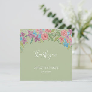Cartão De Agradecimento Boho Artístico Flores Silvestres Aquarela Pintado
