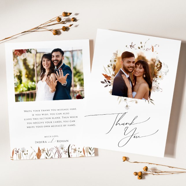 Cartão De Agradecimento Boho Autumn Wildflower | Foto plana (Criador carregado)
