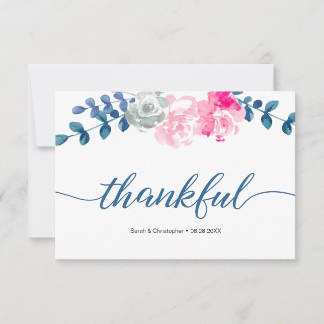 Cartão De Agradecimento Boho Bliss: Casamento com Flor de Aquarela Elegant (Frente)