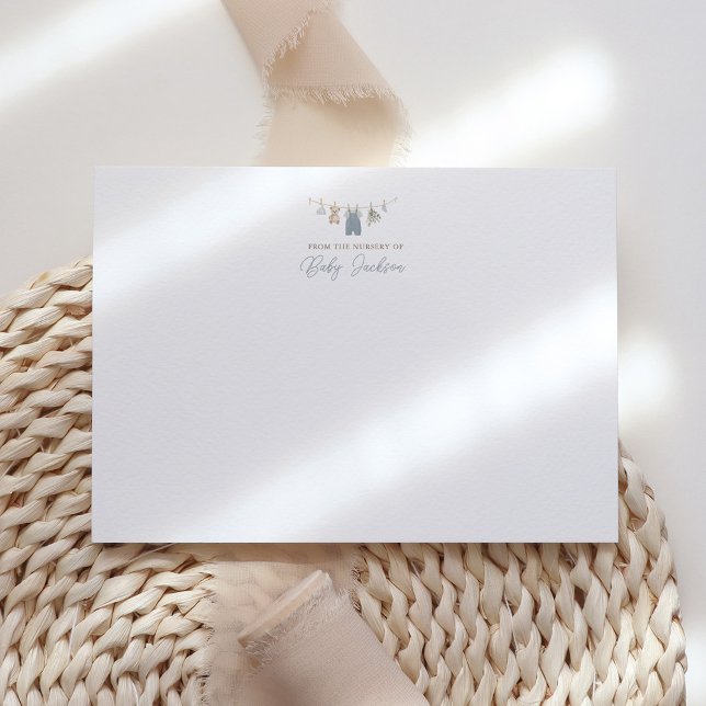 Cartão De Agradecimento Boho Blue Boy Baby Clothes Baby Shower (Criador carregado)