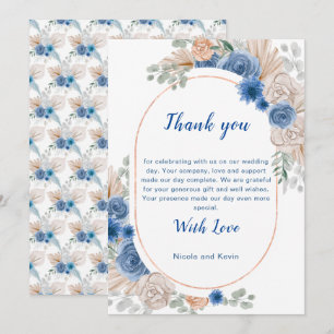 Cartão De Agradecimento Boho Blue Grama Wedding Obrigado