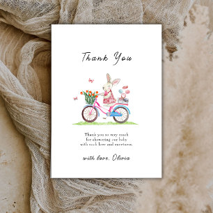 Cartão De Agradecimento Boho Bonjour Coelho Bicicleta Macarons Baby Shower