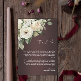 Cartão De Agradecimento Boho Burgundy Elegant Casamento de Rosas Obrigado