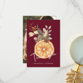 Cartão De Agradecimento Boho Burgundy Feriado de inverno Casamento Seco La
