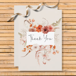 Cartão De Agradecimento Boho Burnt Orange Floral Arch Monograma Beige