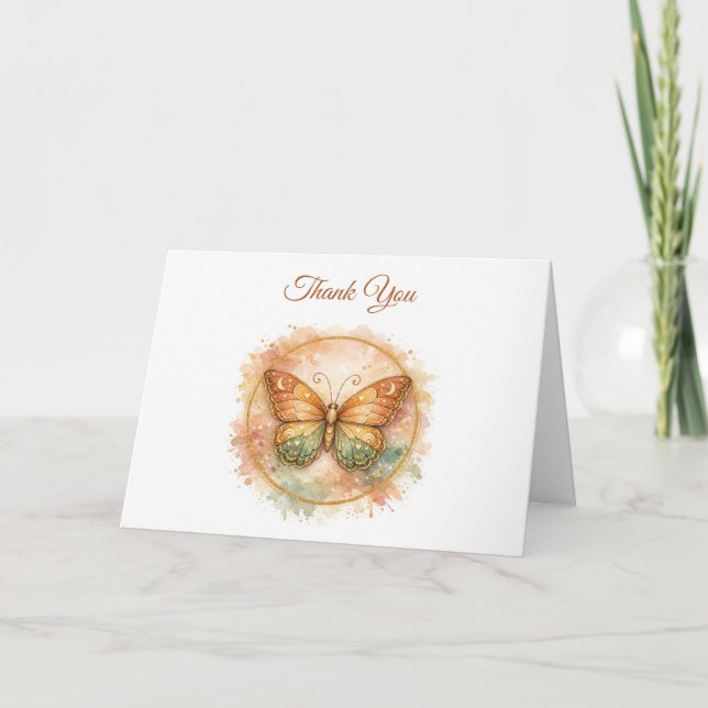 Cartão De Agradecimento Boho Butterfly Funeral Thank You Card (Frente)