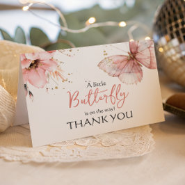 Cartão De Agradecimento Boho Butterfly Wild Floral Pink Girl Baby Shower
