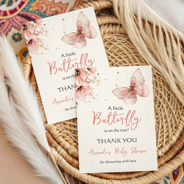 Cartão De Agradecimento Boho Butterfly Wildflower Floral Girl Baby Shower (Criador carregado)