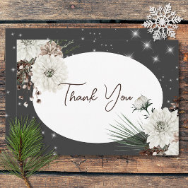 Cartão De Agradecimento Boho CharCoal Pine Winter Sparkle Weds