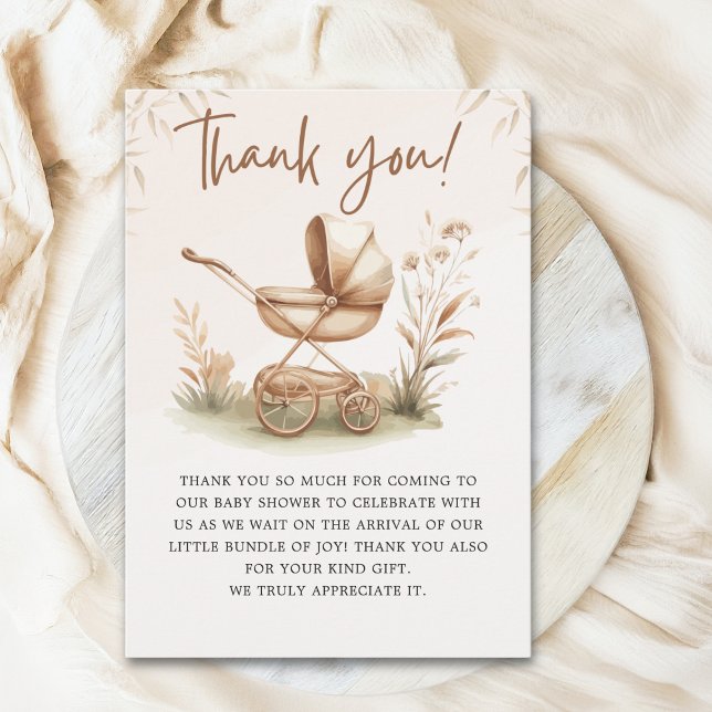 Cartão De Agradecimento Boho Chic Baby Stroller Neutral Baby Shower (Criador carregado)