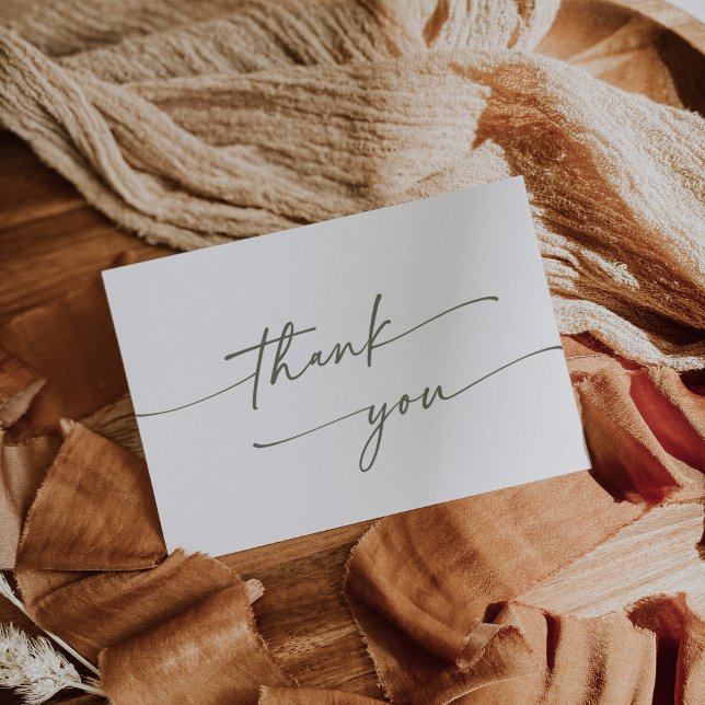 Cartão De Agradecimento Boho Chic Green e White Flat Weds (Criador carregado)