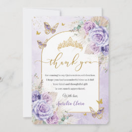 Cartão De Agradecimento Boho Chic Pampas Purple Lilac Floral Quinceañera