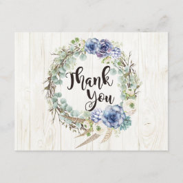 Cartão De Agradecimento Boho Chic Suculta Eucalyptus Rustic Obrigado