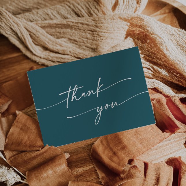 Cartão De Agradecimento Boho Chic Teal Blue Pink Casamento Plana (Criador carregado)