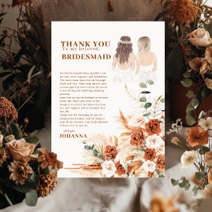Cartão De Agradecimento Boho Chic Terracota Pampas Damas de Honra Agradeci