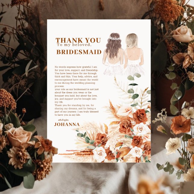 Cartão De Agradecimento Boho Chic Terracotta Pampas Bridesmaid Thank You  (Criador carregado)