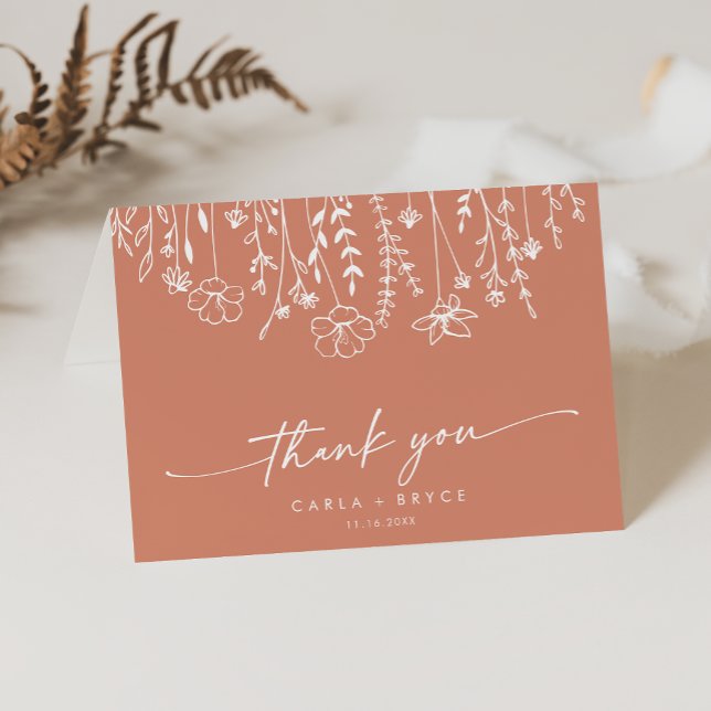Cartão De Agradecimento Boho Chic Terracotta Wildflower Folded Wedding  (Criador carregado)