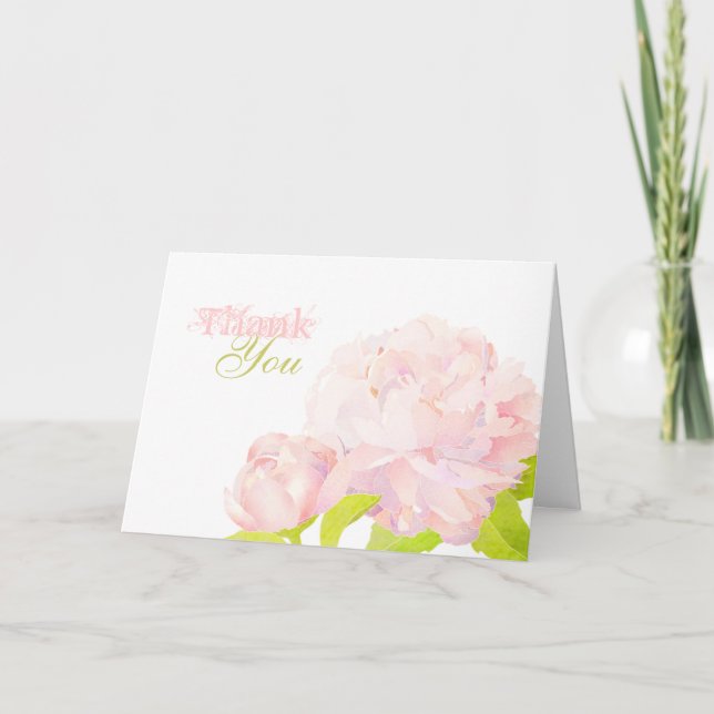 Cartão De Agradecimento Boho Chic Watercolor Casamento Peony Obrigado (Frente)