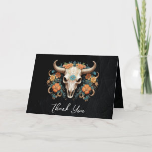 Cartão De Agradecimento Boho Chic Watercolor Vaca Floral Casamento Crânio