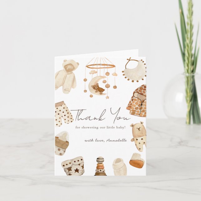Cartão De Agradecimento Boho Clothes Nursery Chá de fraldas Neutro por Gên (Frente)