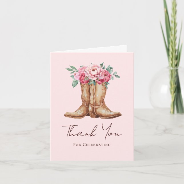 Cartão De Agradecimento Boho Cowboy Boots and Blush Pink Florals Thank You (Frente)