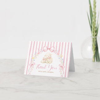 Cartão De Agradecimento Boho Cute A little lamb Pink Bow Gingham