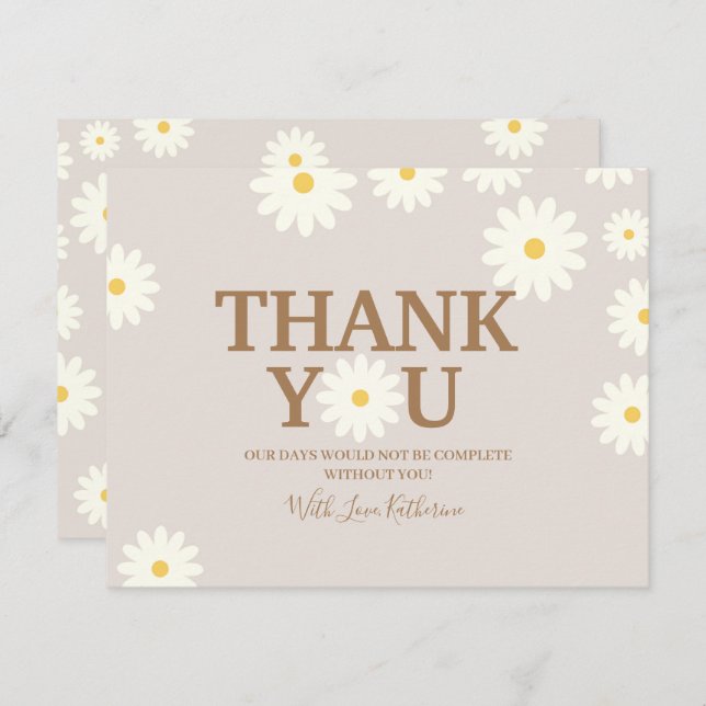 cartão de agradecimento Boho Daisy Floral para chá (Frente/Verso)