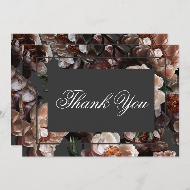 Cartão De Agradecimento Boho Dark Peony Flowers Moderno Casamento (Frente/Verso)