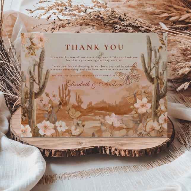 Cartão De Agradecimento Boho Desert Sunset Cactus Wedding (Criador carregado)
