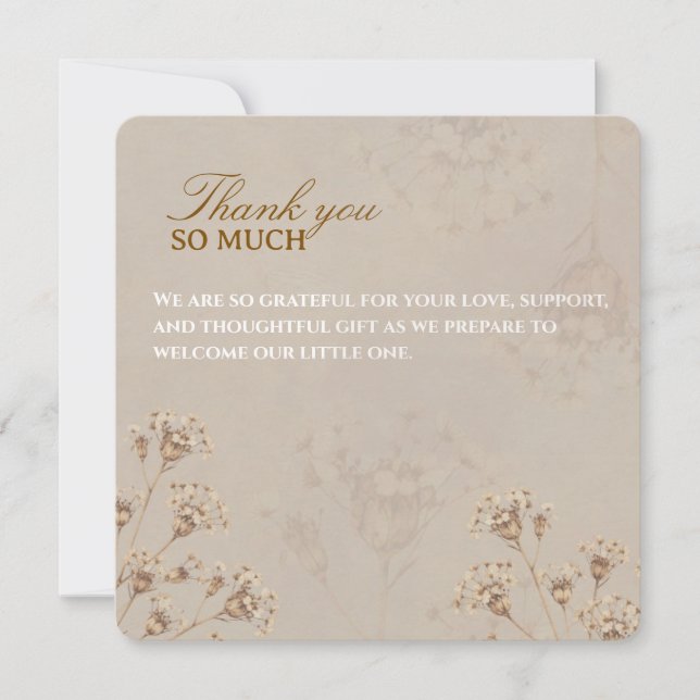 Cartão De Agradecimento Boho Dried Flower Baby Shower Card (Frente)